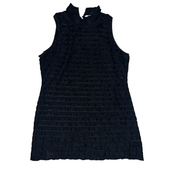 Black Ruffle Gothy Sheer Top Witchy Derek Heart Button High Neck Size L - Picture 1 of 8